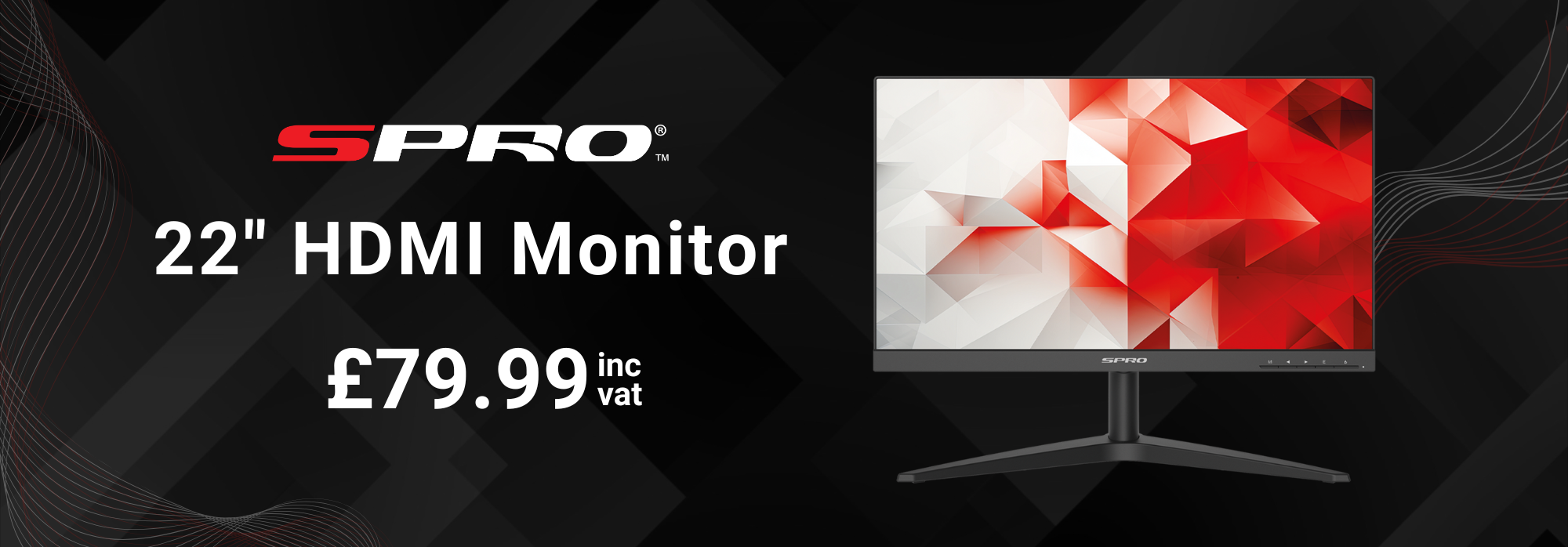 Advertisement for a 22-inch HDMI monitor with SPRO branding on a dark background.