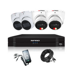 white Analogue SPRO camera bundle including 2 8MP white colour night 2.0 cameras, 2 8MP economy cameras and one 4 channel SPRO DVR