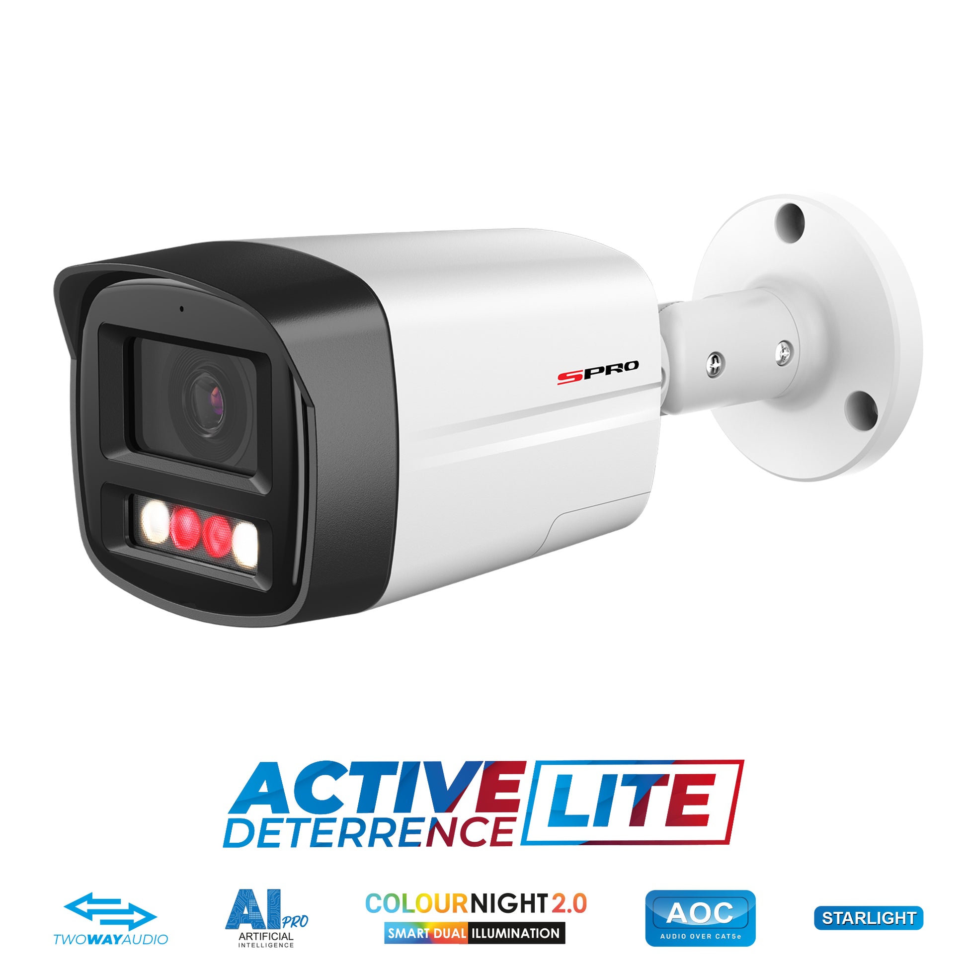 SPRO 4MP IP Bullet Active Deterrence LITE White with COLOUR NIGHT 2.0 - Microphone & Speaker Built-in
