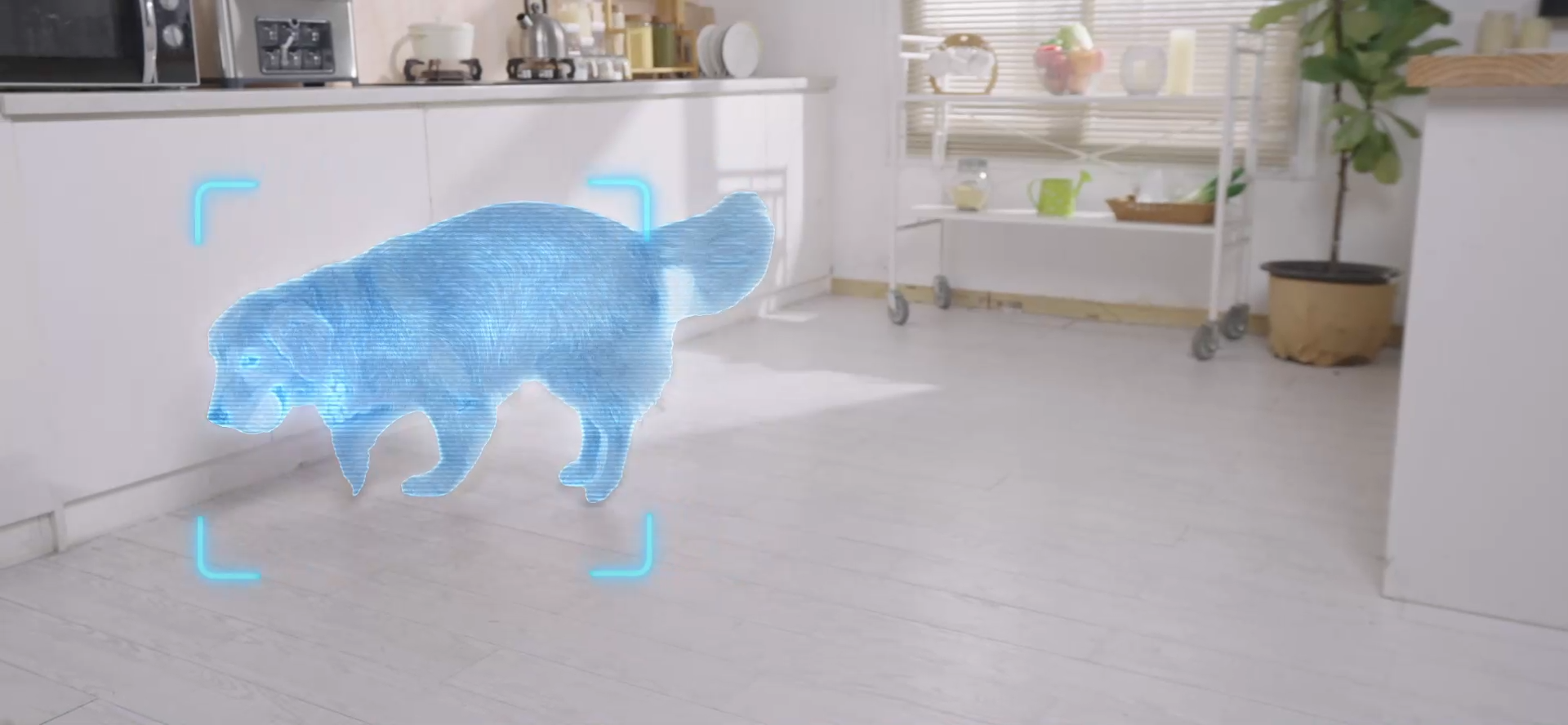 Reolink E1 Zoom 5MP Smart PTZ WiFi Indoor Camera detecting a pet in a kitchen