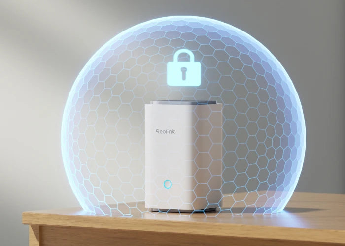 Reolink Home Hub
Wireless Security Center with Encrypted Local Storage and Multi-Device Management with protection bubble graphic showing encryption level
