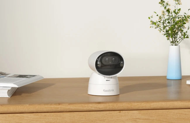 Reolink Argus Track 4K Dual-Lens Wi-Fi Solar/Battery Camera with Auto-Zoom Tracking setup indoors