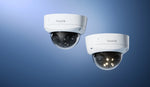 2 x Reolink Duo V3 cameras one with light off and one with the light on n a blue background