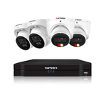 white IP SPRO camera bundle including 2 6MP white colour night 2.0 cameras, 2 4MP active deterrence lite cameras and one 4 channel SPRO NVR