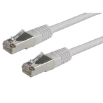 grey Ethernet cable with metal connectors on a white background