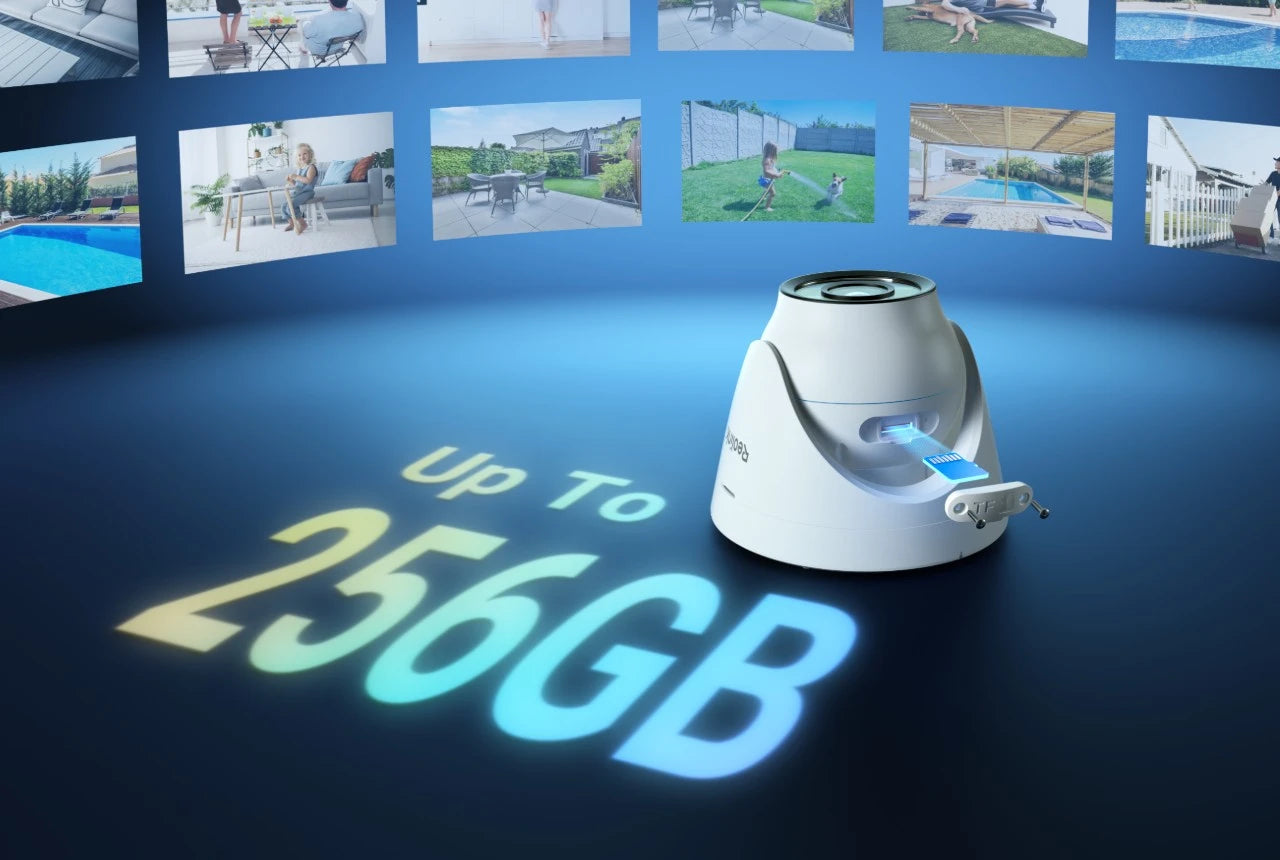 cx820 SD card slot demonstration on white reolink turret camera holding up to 256b of storage