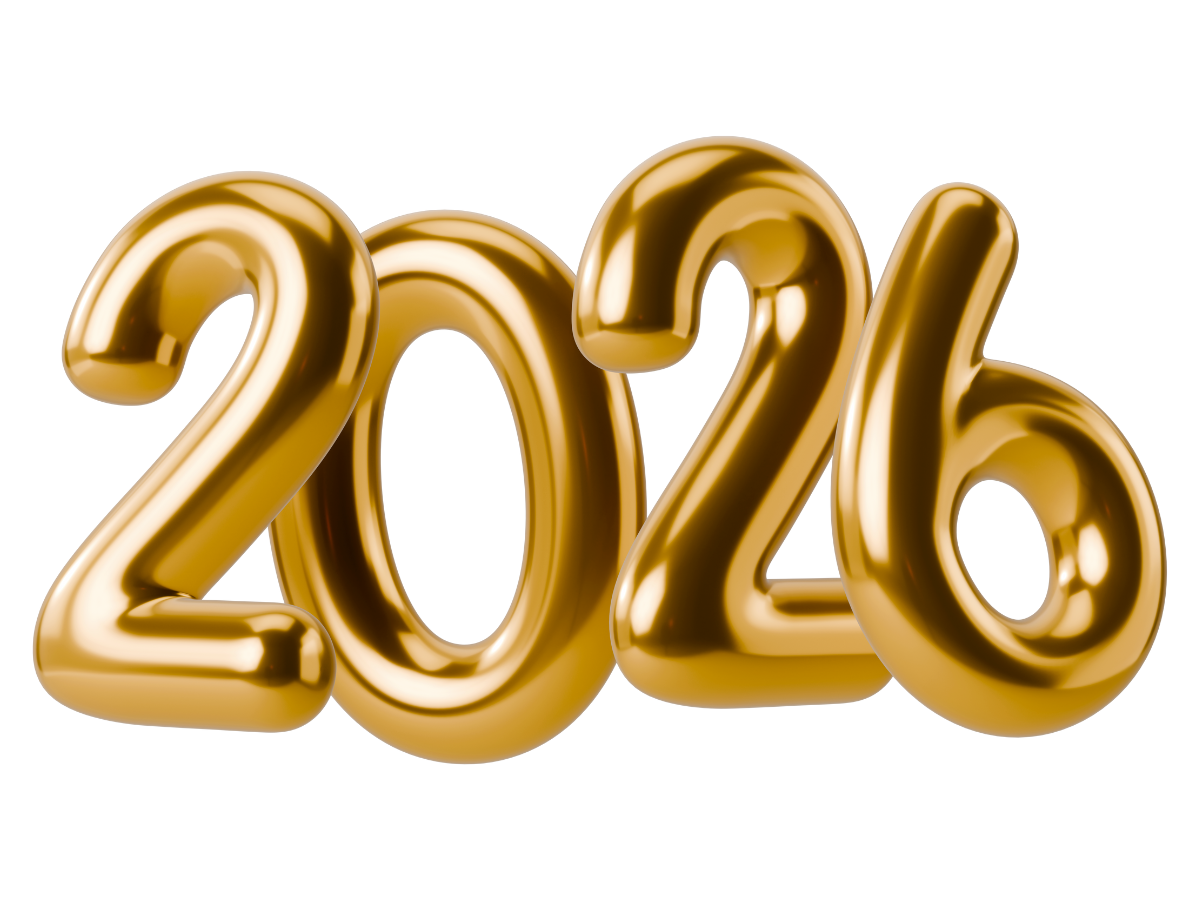 Gold '2026' text on a white background