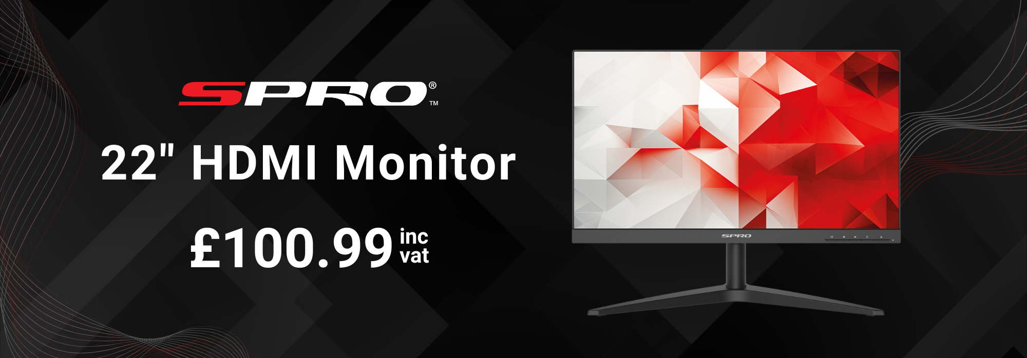 22-inch SPRO HDMI monitor for £100.99 on a black background