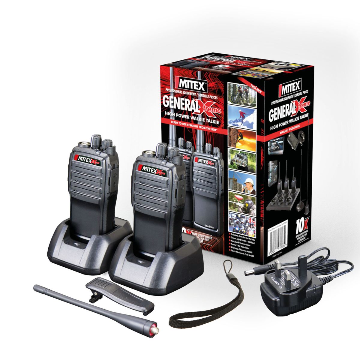 Suitable for those looking for a IP66 rated, heavy duty, water resistant, professional two-way radio to work with their existing Mitex General, General Xtreme or Mitex Pro units, or to those looking to upgrade from PMR446 Licence Free.