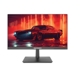A black SPRO monitor with a stand, displaying a red and black cyberpunk car wallpaper on a clean white background.