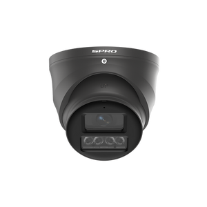 A black dome security camera with 4 LED lights and a white SPRO logo on the top, shown against a solid white background.