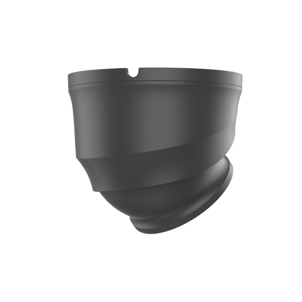 A dark gray metal back 3/4 profile of a CCTV camera shown against a solid white background.