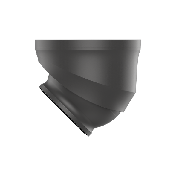 A dark gray metal side profile of a CCTV camera shown against a solid white background.