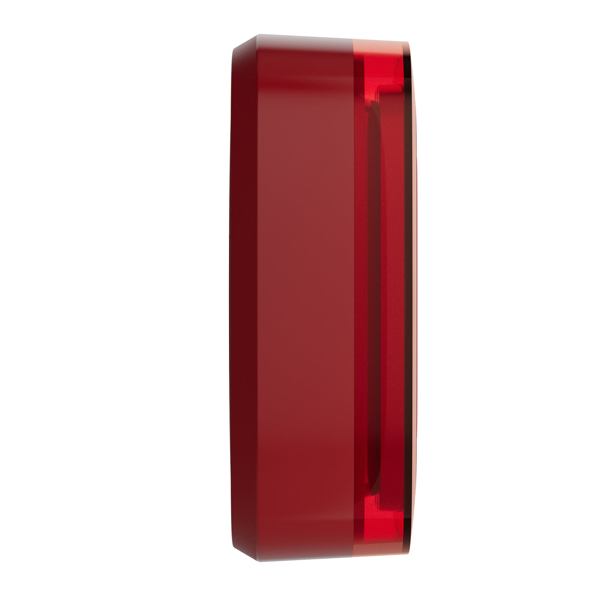 side view of an AJAX systems VAD sounder in red with a translucent border on a white background