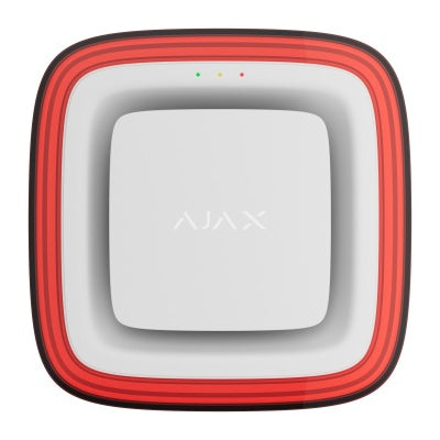 Square device with red border and 'Ajax' branding on a white background