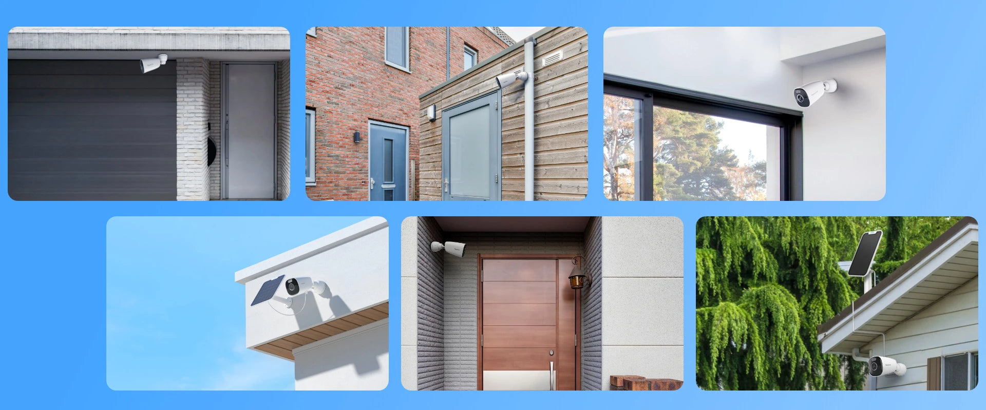 Reolink Argus Eco Pro 5MP Standalone Dual-Band WiFi Solar/Battery Security Camera with Smart Detection mounted indoors, on a shed, in a porch, on a wall and ceiling and plugged into the solar panel