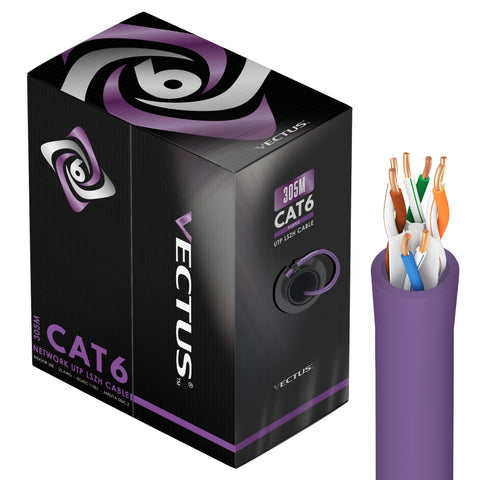 CAT6 Solid Copper Network Cable Roll of 305m with Purple LSZH Sheathing and Metre Markings for Safe and Efficient Networking