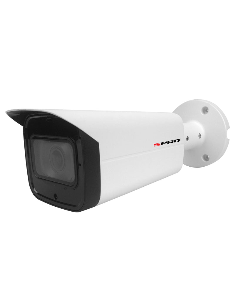 SPRO 4MP Bullet Camera with Motorised Lens and Starlight Technology in Waterproof IP67 Casing for High-Definition Low-Light Surveillance