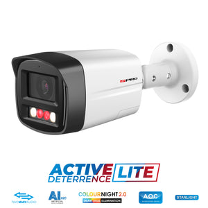 SPRO 4MP IP Bullet Active Deterrence LITE White with COLOUR NIGHT 2.0 - Microphone & Speaker Built-in