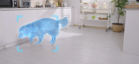 Reolink E1 Zoom 5MP Smart PTZ WiFi Indoor Camera detecting a pet in a kitchen 