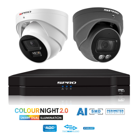 ColourNight SPRO IP CCTV Kit: 4 Channel with 2x4MP ColourNight Cameras, Two-Way-Audio and 1TB HDD