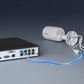 Reolink RLN8-410 12-Channel PoE NVR for 24/7 Continuous Recording being plugged into white bullet camera