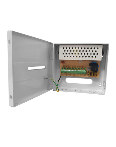 4-Way Boxed CCTV Power Supply Unit with PTC Fuse Protection in a Durable Metal Case