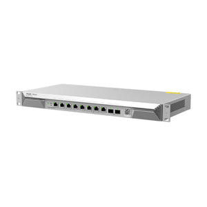 high angle the quarters front view of Ruijie reyee high performance business server switch with 8 ports in silver