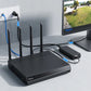 image describing setup ofreolink 16-Channel Wi-Fi 6 NVR Recorder for 24/7 Local Recordings RLN12W. powers supply, monitor, and CAT5e ports are all visible 