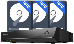 Reolink RLN36 36-Channel NVR with 48TB Storage Capacity with hard drive graphic 3 x 16TB