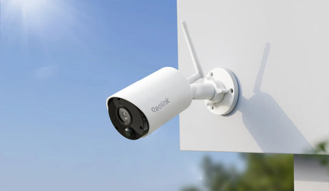 Reolink Argus Eco Wire-Free Wireless Outdoor Battery/Solar-Powered Security Camera on external wall in the sun light