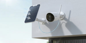 Reolink Argus Eco Wire-Free Wireless Outdoor Battery/Solar-Powered Security Camera on external wall with solar panel