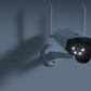 Reolink Duo 2(Battery) 4K 180° Panoramic Solar/Battery-Powered Wi-Fi Camera at night emitting white spotlight