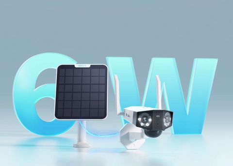 Image of Reolink Duo 2(Battery) 4K 180° Panoramic Solar/Battery-Powered Wi-Fi Camera with large graphic saying "6W" next to solar panel 