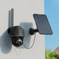 Reolink Go PT Plus 2K+ 5MP Wire-Free 4G LTE PT Battery Camera with Color Night Vision mounted on external wall with solar panel