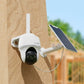 Reolink Go PT Plus 2K+ 5MP Wire-Free 4G LTE PT Battery Camera with Color Night Vision mounted on wooden post on construction site
