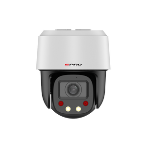 SPRO IP Mini Indoor PTZ with black cameras and white housing and lights off  