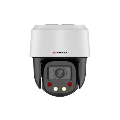 SPRO IP Mini Indoor PTZ with black cameras and white housing and lights off  
