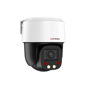 SPRO IP Mini Indoor PTZ with black cameras and white housing and lights off facing to the right