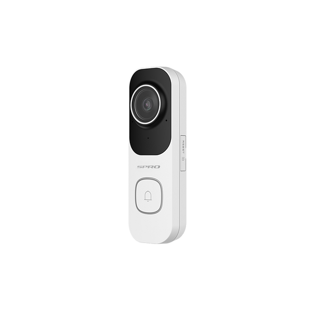 SPRO white Smart WIFI video doorbell at 3/4 angle on a white background