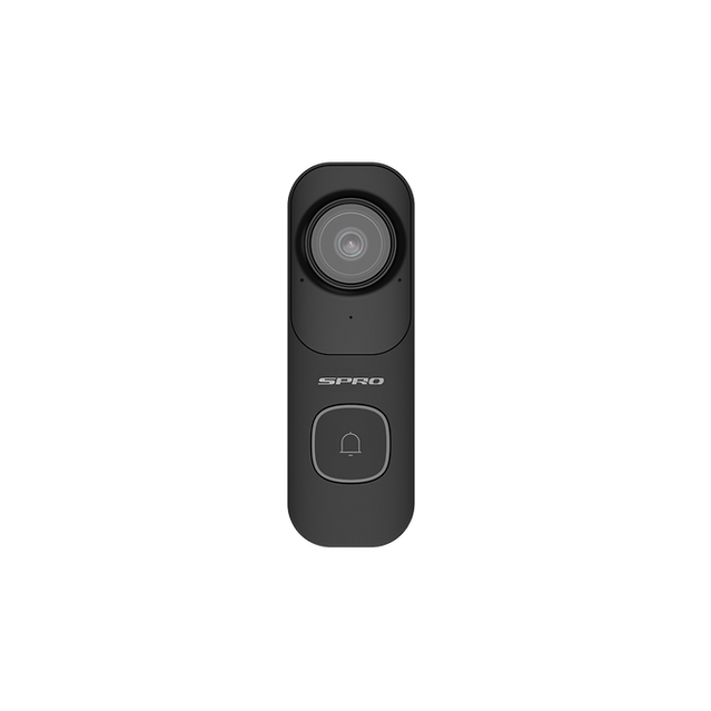 SPRO black smart WIFI video doorbell  facing forward on a white background
