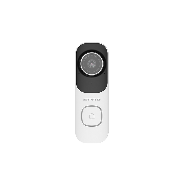 SPRO white Smart WIFI video doorbell face on on a white background