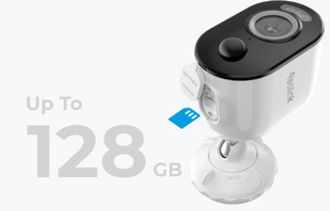 Reolink Argus 3 Pro Smart 2K 4MP Wire-Free Camera with Motion Spotlight displaying SD card slot with graphic up to 128GB