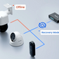 Diagram of security cameras with 'Offline' and 'Recovery Mode ON' labels on a light gray background.