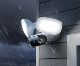 reolink elite wifi on outside wall at night in the rain. 