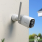 reolink altas Outdoor security camera attached to a wall in the rain with 'IP66' rating indicator.