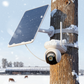 Reolink Altas Go PT Security camera with solar panel attached to a tree in a snowy landscape