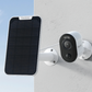white Reolink CCTV Camera mounted on a wall next to a white solar panel