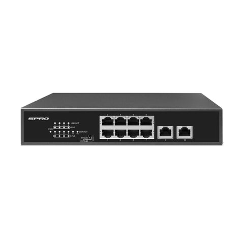 Elevate your network with the SPRO 8-Port POE Switch. Designed for high performance and reliability, this switch ensures seamless power and data transfer across multiple devices. Providing efficient PoE capabilities for IP cameras, phones, and more. The integrated 2 uplink ports and clear LED indicators offer added convenience for all your connectivity needs. Experience smooth and uninterrupted operations with the power of SPRO.