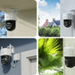collage of Reolink TrackMix WiFi
4K PTZ Wi-Fi 6 Dual-Lens Security Camera in different places proting the house